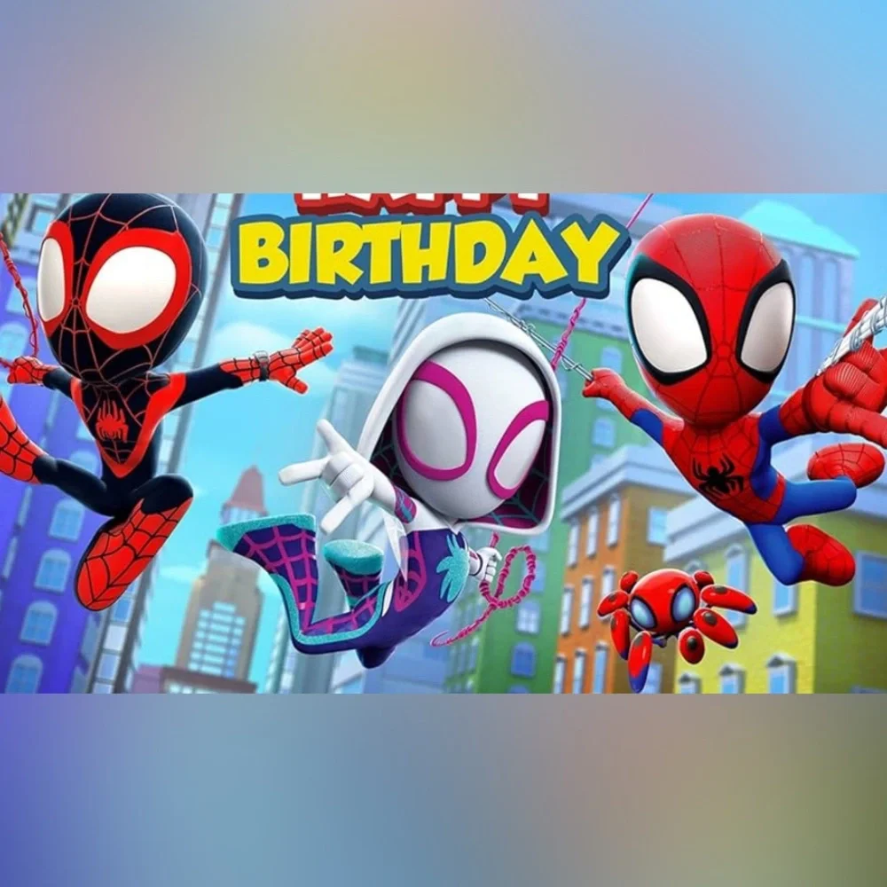 Spidey and friends happy birthday backdrop, 3 x 5 , for a boys or girls Spidey